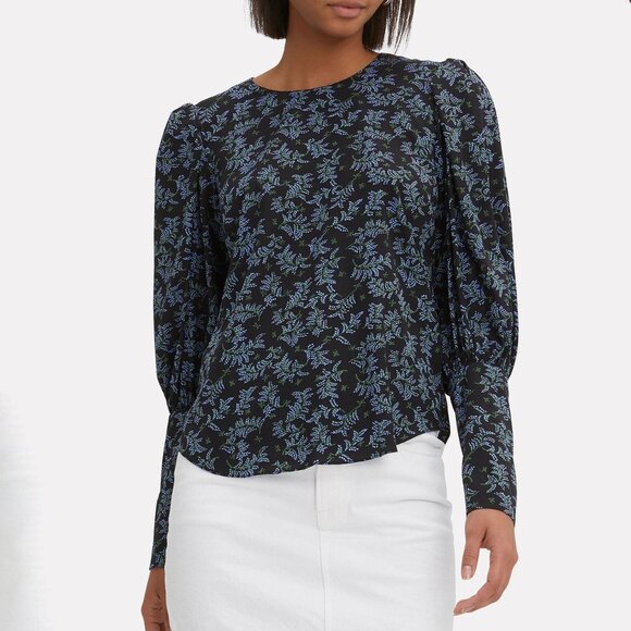 Veronica Beard Clarke Puff Sleeve Silk Top Blue Black Size 6 - Picture 1 of 9
